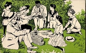 Ansichtskarte / Postkarte Reklame, Kaiserbrunnen Tafelwasser, Familie beim Picknick, Diener