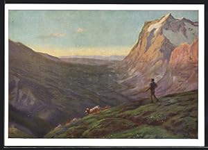 Ansichtskarte Vallee de Grindelwald, Tal von Grindelwald, Kuhhirte, Bergpanorama