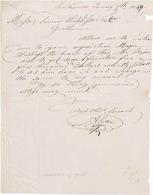 [AUTOGRAPH LETTER, SIGNED, FROM CENTRAL GOLD RUSH FIGURE AND CALIFORNIA PIONEER JOHANN (JOHN) AUG...