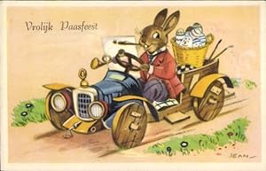 Ansichtskarte / Postkarte Glückwunsch Ostern, Vermenschlichter Hase in einem Auto