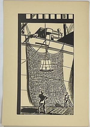[Linocut of Men Working on a Ship]