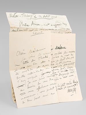 3 lettres autographes signées [ Détail : ] 1 L.A.S. de 2 pp. datée de Chateau-Thierry le 12 août ...