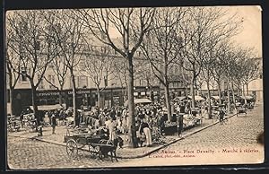 Carte postale Amiens, Place Dewailly, Marché à réderies