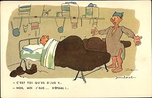 Künstler Ansichtskarte / Postkarte Cheval, Jean, Französische Soldaten im Schlafsaal, Nachthemd