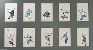Children at Play. A group of 10 original 19th century watercolour pith paintings of children's ga...