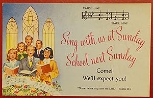 Vintage Sunday School Postcard - Sing With Us At Sunday School