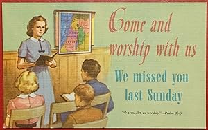 Vintage Sunday School Postcard - Come and Worship With Us