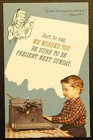 Vintage Sunday School Postcard - Just to Say, We Missed You