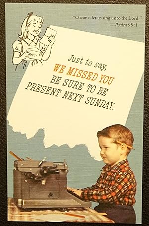 Vintage Sunday School Postcard - Just to Say, We Missed You