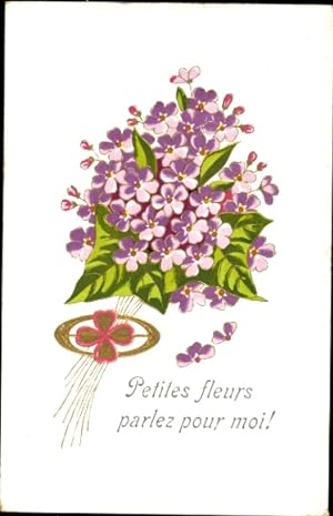 Präge Ansichtskarte / Postkarte Blumenstrauß, Glücksklee, Kitsch