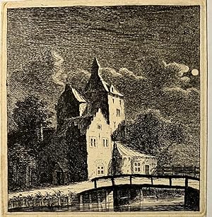 Antique print, etching | Night view on a castle, published 1766, 1 p.
