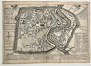 Antique print, etching | Map of Haarlem showing the devastation after the siege and great fire of...