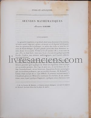 Oeuvres mathématiques d'Évariste Galois. In Journal de Mathématiques pures et appliquées ou Recue...