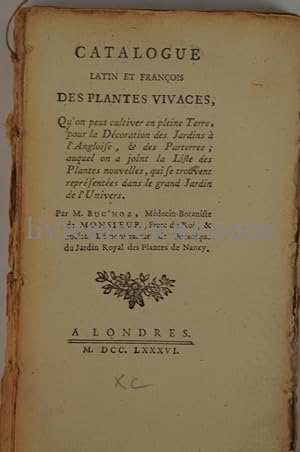 Catalogue Latin et François des plantes vivaces qu'on peut cultiver en pleine Terre, pour la déco...