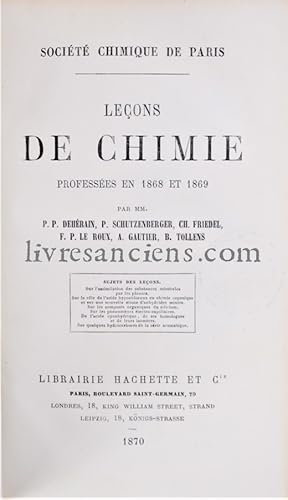 Leçons de Chimie professées en 1868 et 1869