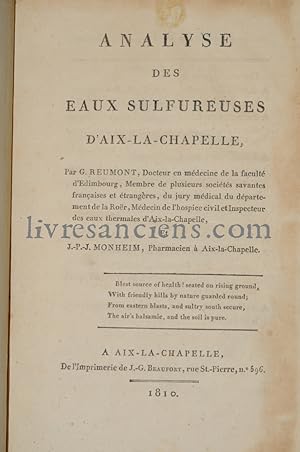 Analyse des eaux sulfureuses d'Aix-La-Chapelle