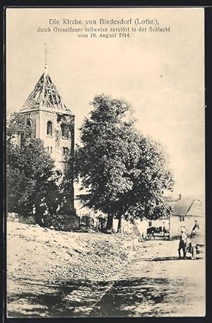 Carte postale Biedesdorf /Lothr., l'Église, Teilweise zerstört