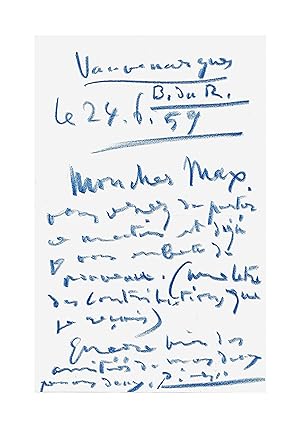 Affectueuse et graphique lettre du maître à son ami et collectionneur Max Pellequer
