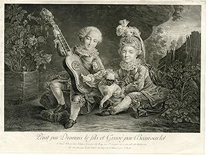 Antique Print-PORTRAIT-CHILDREN-DUKE OF BETHUNE-GUITAR-Beauvarlet-Drouais-c.1775