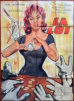 Affiche originale cinéma LA LOI Jules Dassin GINA LOLLOBRIGIDA Justice Avocat Argent 120x160cm