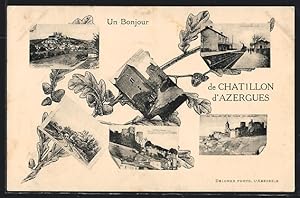 Carte postale Chatillon d`Azergues, Vue generale, La Chapelle et les ruines du Chateau