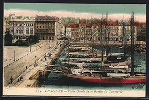 Carte postale Le Havre, Place Gambetta et Bassin du Commerce