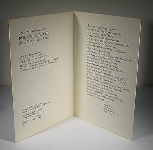 Carton d'invitation pour l'exposition Oeuvres récentes de Roland Giguère