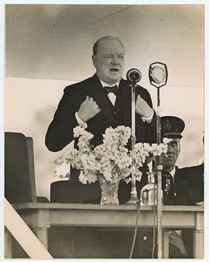 "PRIME MINISTER REVIEWS LONDON'S CIVIL DEFENCE SERVICES" - An original Second World War press pho...