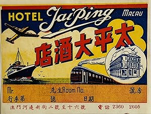 Original Vintage Luggage Label - Hotel Tai Ping Macau