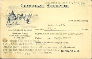 Ansichtskarte / Postkarte Reklame, Chocholat Suchard, Kamele, Pyramiden