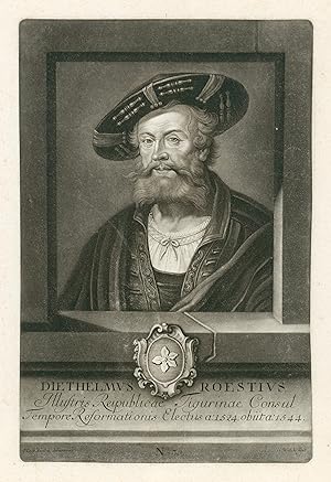 Diethelm Roist (1482 - 1544). Schweiz. Politiker und Bürgermeister von Zürich. Brustbild mit Hut ...