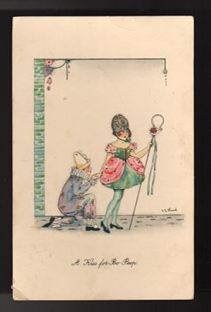 A Kiss for Bo-Peep Art Deco Postcard