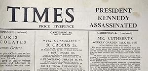 The issue of the London Times newspaper number 55,866 of Saturday November 23, 1963 announcing th...