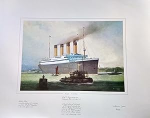 A limited edition of the watercolour by Laurence Bagley of R.M.S.Titanic steaming down Southampto...