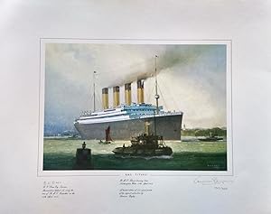 A limited edition of the watercolour by Laurence Bagley of R.M.S. Titanic steaming down Southampt...