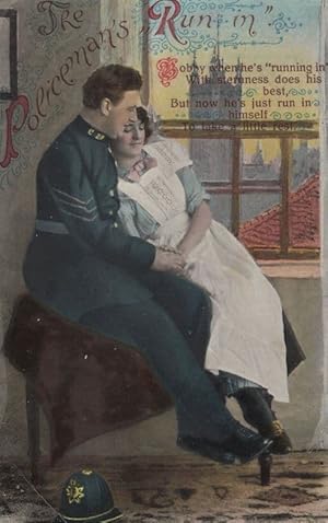 The Policeman 's Run In Comic Police Romantic Old Postcard