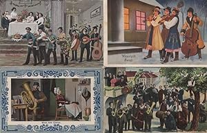 Ukulele German Polish Tuba Musician Street Entertainers 4x Old Comic Postcard s