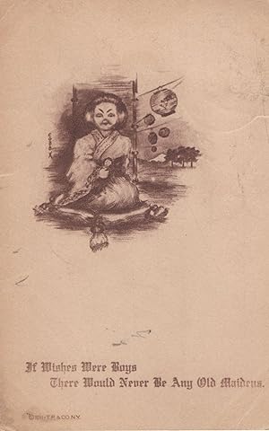 Japanese Geisha Buddhist Woman Antique Japan Comic Postcard