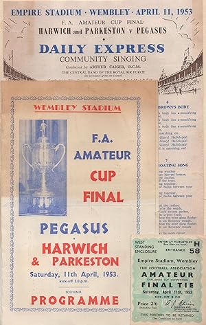 Harwich & Parkeston Football 1953 FA Cup Final Programme Ticket 3x Bundle