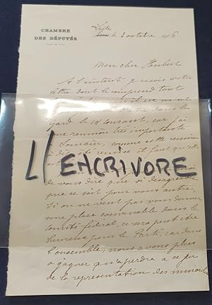 Lettre autographe signée de Gustave Delory - 1906