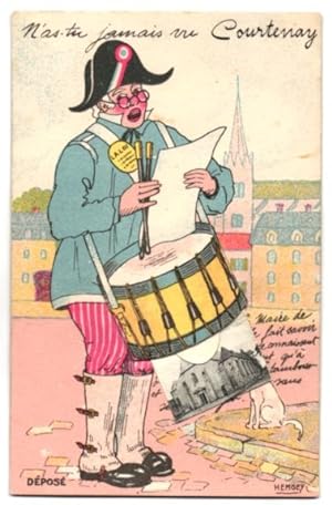 Leporello-Carte postale Courtenay, Ansichten hinter der Trommel des Ausrufers, Mairie et la Poste...