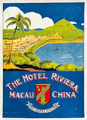 Original Vintage Luggage Label - The Hotel Riviera, Macau, China