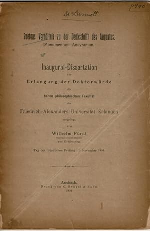 Suetons Verhaltnis zu der Denkschrift des Augustus. (Monumentum Ancyranum.) [cover title]