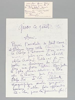 Lettre autographe signée de 2 pages, datée de Gisors le 9 août 1930 : "Ami, Reçois l'accolade de ...