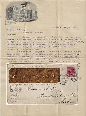 1896 - Advertising envelope and dunning letter from the largest tobacco plug manufacturing compan...