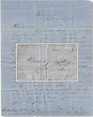 1852 - U.S. Navy Department letter informing a 'ships carpenter' that he cannot avoid duty with t...