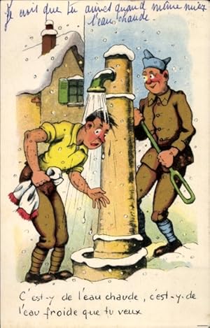 Künstler Ansichtskarte / Postkarte Französische soldaten, Wäsche unter einer Wasserpumpe
