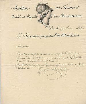 QUATREMÈRE DE QUINCY lettre autographe signée