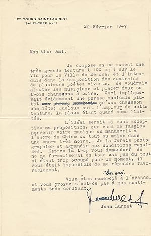Jean LURÇAT lettre dactylographiée signée