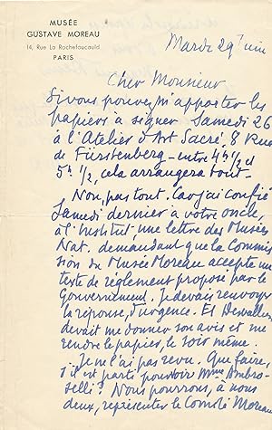 Maurice DENIS lrattachement du musée Gustave Moreau autographe
